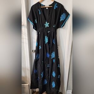 FLAVIA PADOVAN Embroidered Black Maxi Dress